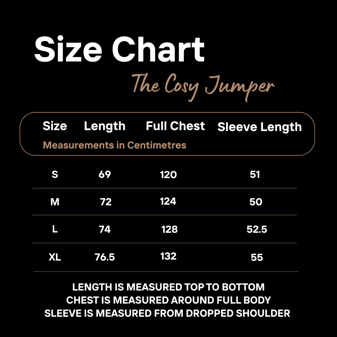 Size chart for The Aerialist Jumper showing measurements for S, M, L, and XL sizes in centimetres.